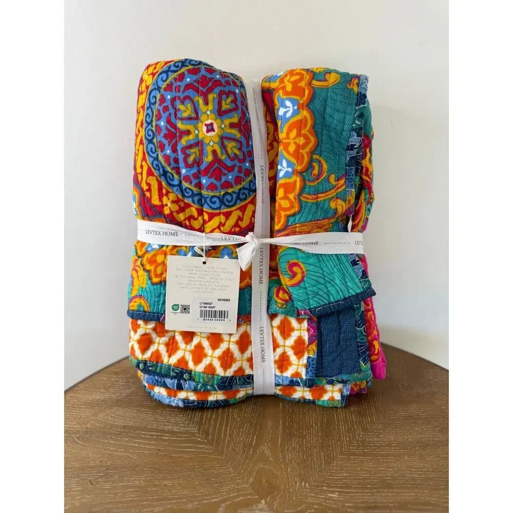 Levtex Home Quilted Throw Blanket 50x60 Multicolor Boho Medallion Cotton